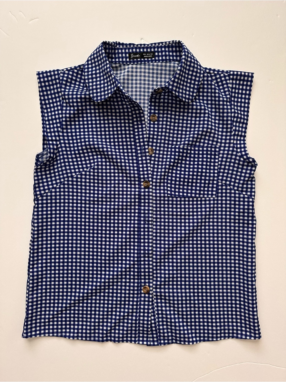 Sleeveless Gingham Button-Front Top - Blue & White